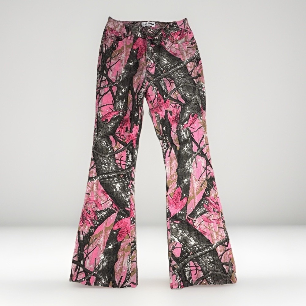 Fashio Nova Camo Pink Jean Boot Cut Flare Size 11